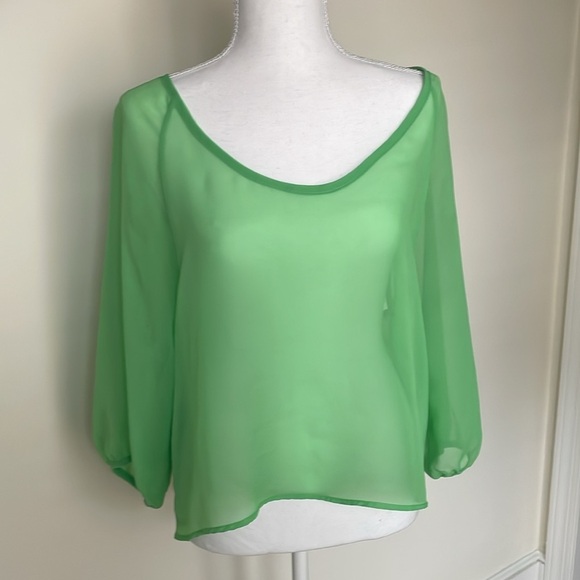Green Sheer Top Cut-Out Back - Picture 1 of 9